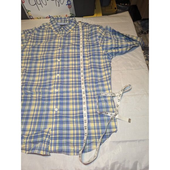 Casuals Round Tree & Yorke Mens Blue And Yellow Plaid Long Sleeve Button Down - Picture 10 of 13
